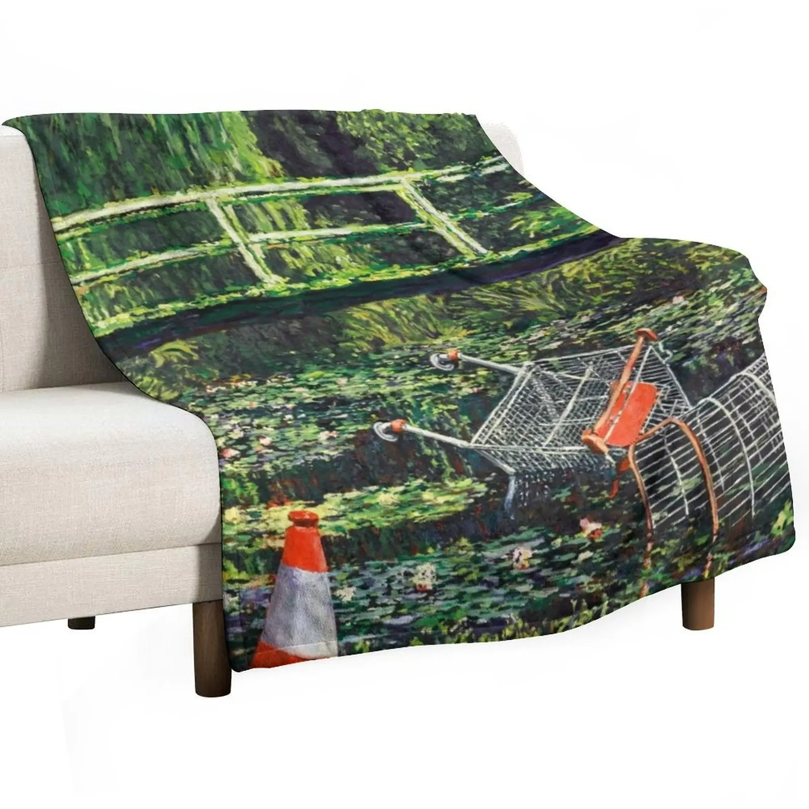 

Плед с пародией на картины Бэнкси и Моне - городское искусство, машинная стирка, мягкий и теплый.