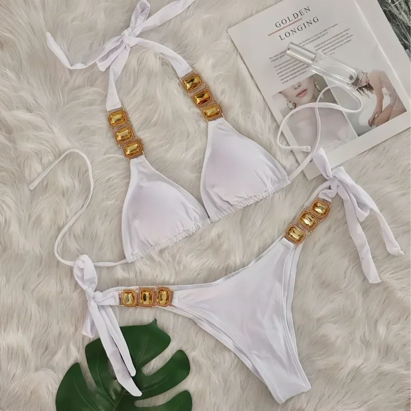 2025年新作セクシーラインストーンビキニ水着 レディース水着 女性用プッシュアップビキニ ビーチ水着 プール水着