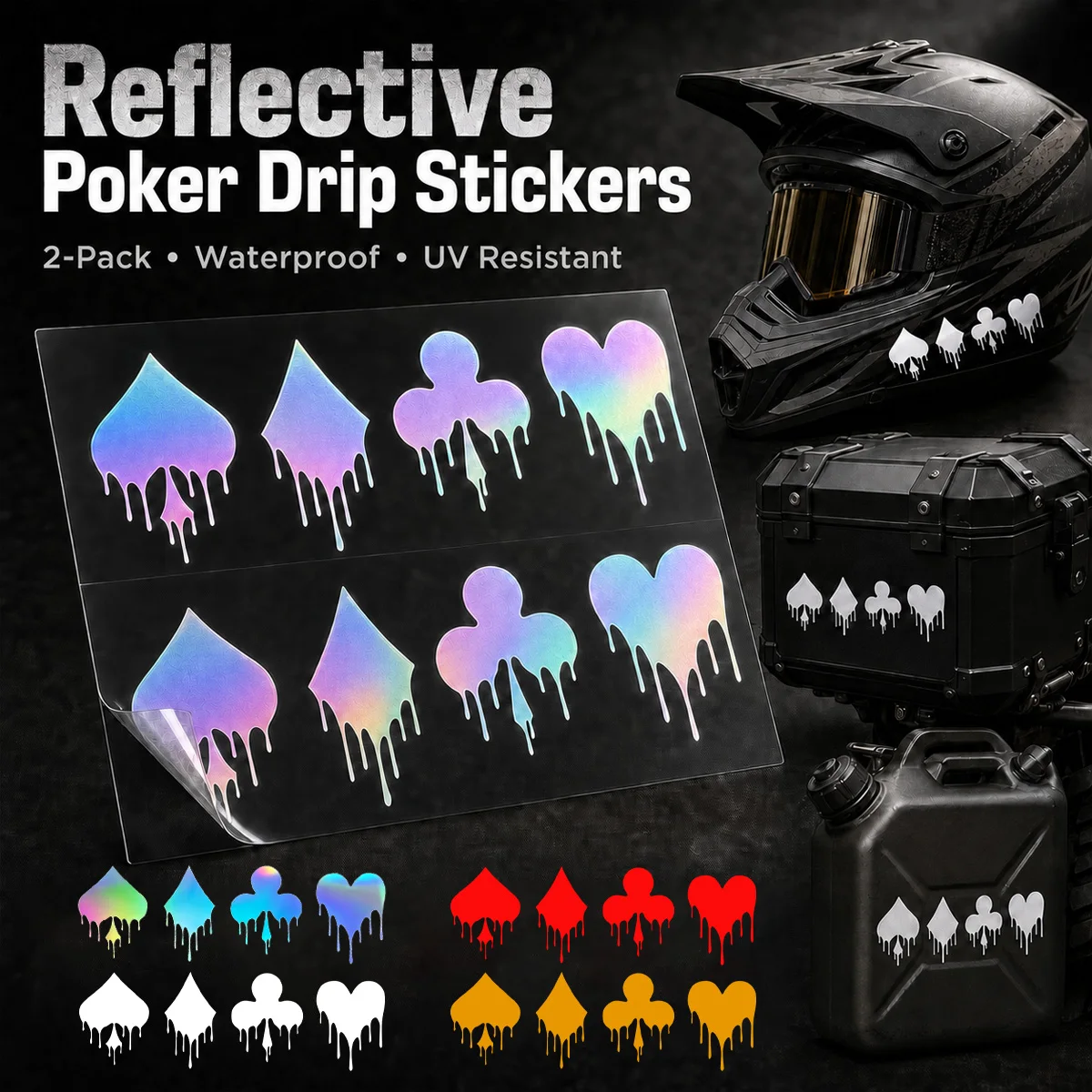

2PCS Classic Modern Poker Pattern Reflective Motorcycle Sticker Moto Scooter Body Fuel Tank Tail Box Vinyl Accessories Decal