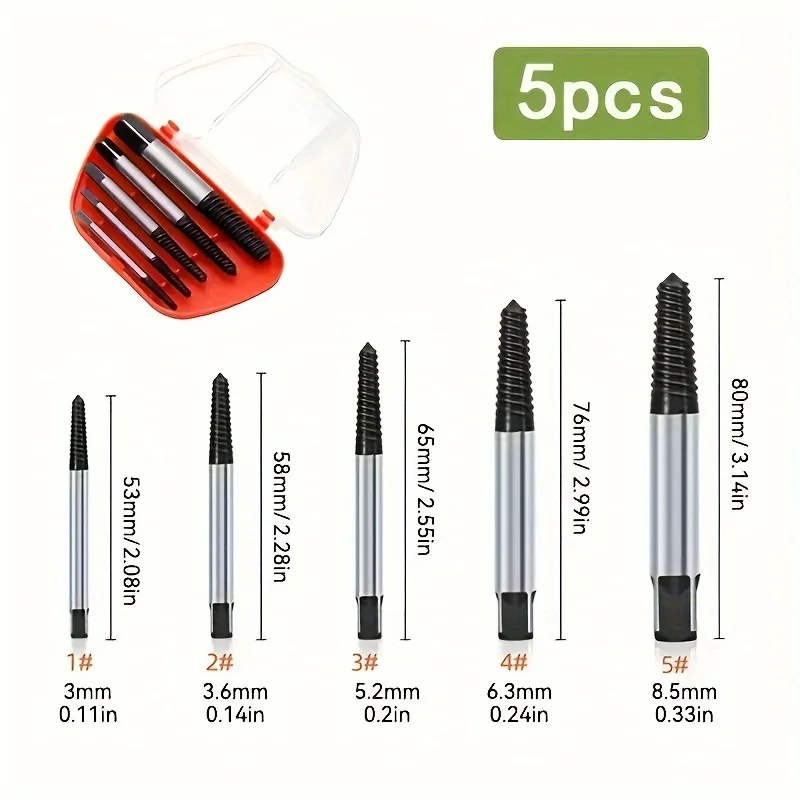 5/6pcs Screw Extractor Metal Drill Bit Set Damaged Screws Remover Extractor Woodworking Tools Broken Bolt Water Pipe Extractor