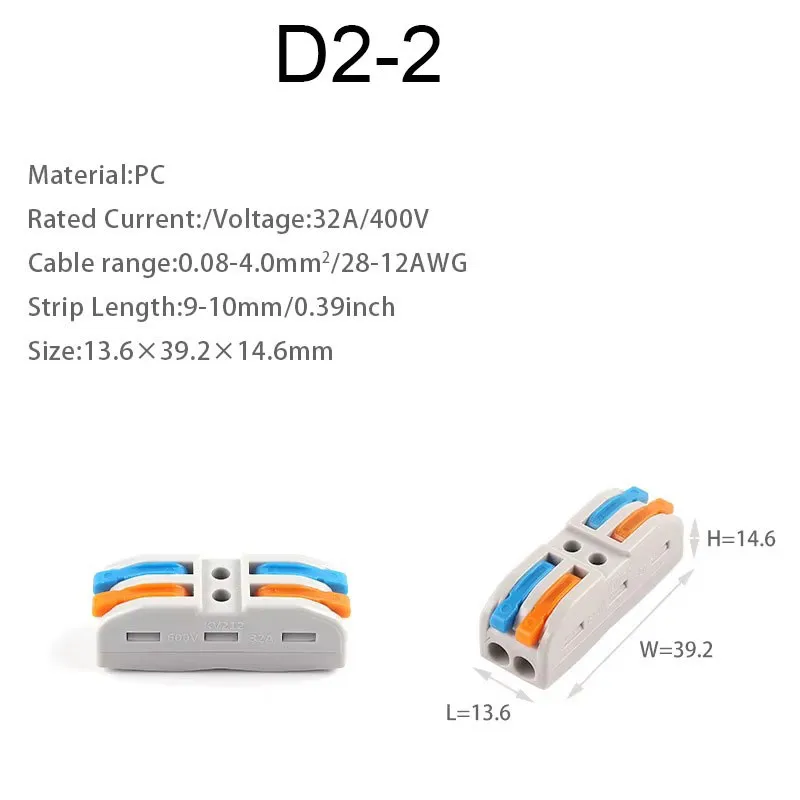 2PCS/Lot 600V 32A Wire Connector Terminal Block 0.08-4mm Cable Contactor, Quick Wiring Connections