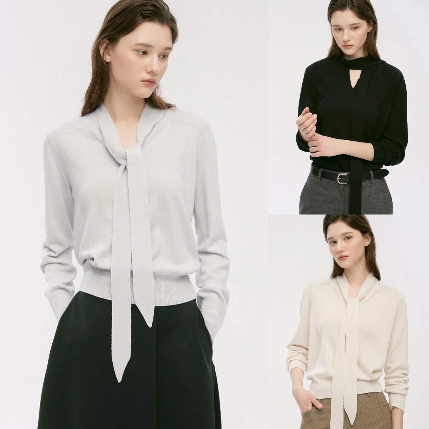 

Korean Sle Knitted Top with Sa V-Ne Commute Versatile Sweet And Sal Small irt Pure Color Long Sve Regular Fit