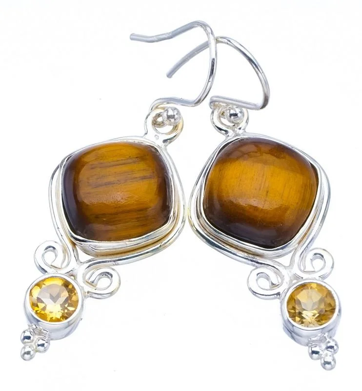 

StarGems Tigers Eye CitrineHandmade 925 Sterling Silver Earrings 1.75" F6285