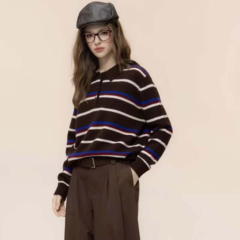

Striped Knitted Women Sweater Tops Spring 2026 New Fashion Loose long-sleeved Pullover Chic Elegant Young Joker Warm Pullover