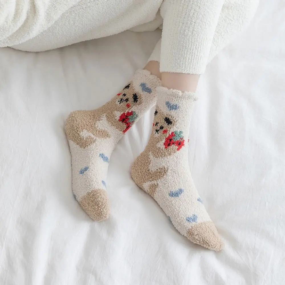 Rabbit For Girl Sleeping Socks Winter Panda For Women Middle Tube Socks Animal Socks Coral Velvet Socks Female Hosiery