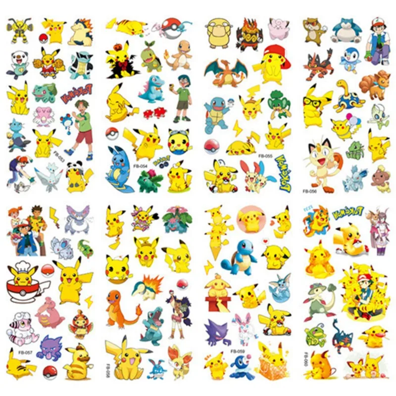 12pcs/bag Pokemon Tattoo Stickers Waterproof Cute Pikachu Sticker Funny Cartoon Kids Girls Christmas Birthday Gift Reward Toy