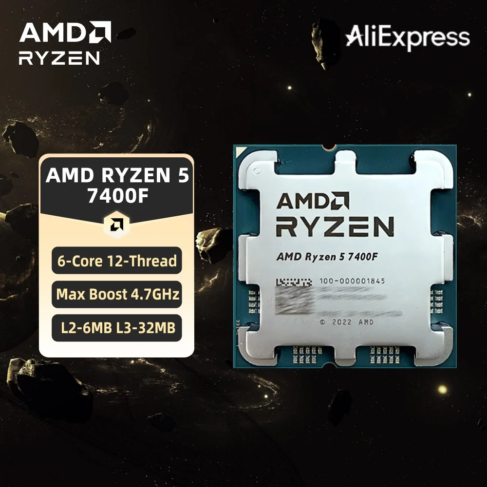 

Процессор AMD Ryzen 5 7400F Процессор AMD R5 7400F, 4,7 ГГц, 6 ядер, 12 потоков, кэш-памяти, 32 МБ, разъем AM5, настольный игровой процессор без графики