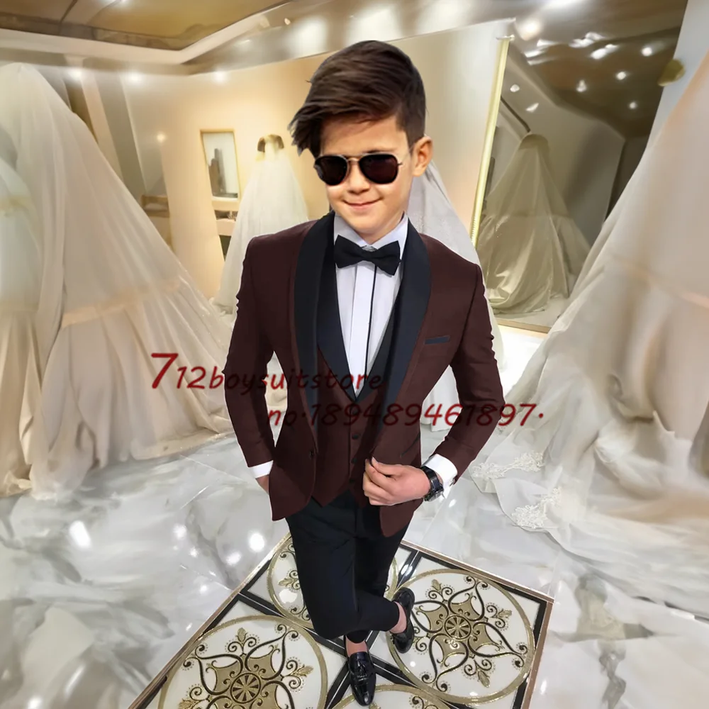 Formal Boys Wedding Tuxedo Suit 4-piece Jacket Pants Vest Tie Fashion Kids Blazer Slim Fit Outfit for 2-16 Years Old Child