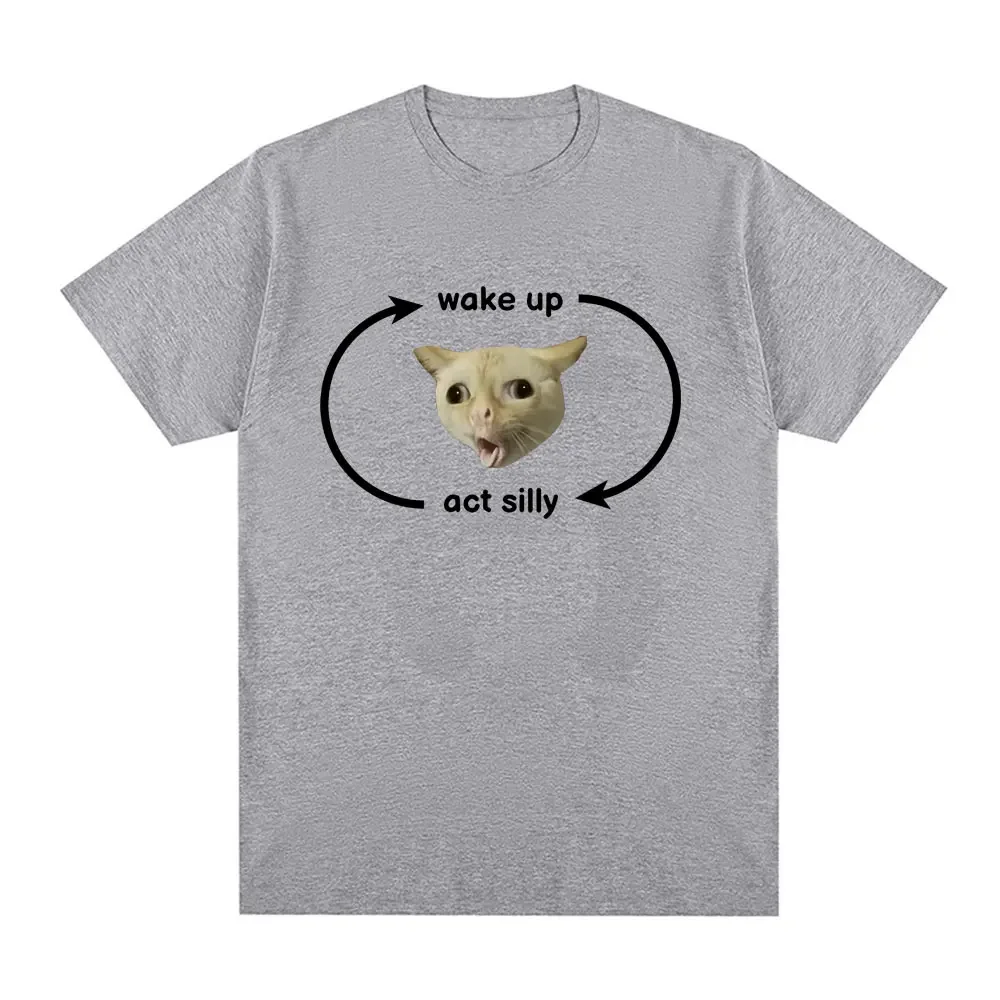 Wake Up Act Silly T Shirt Funny Cute El Gato Meme Print Short Sleeve T-shirt Men Women Casual 100% Cotton Oversized T Shirts image 4