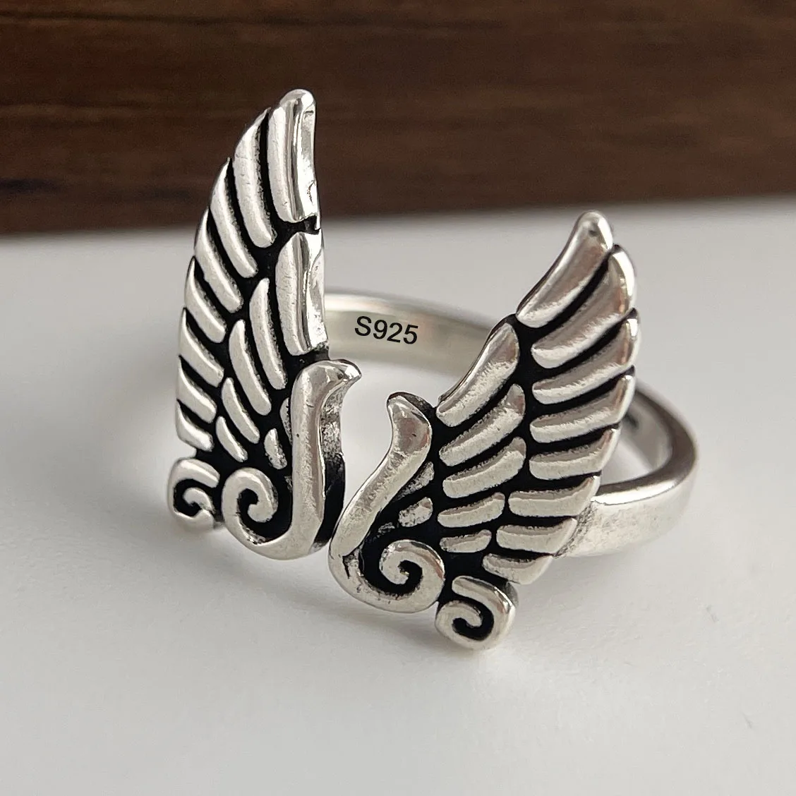 925 Sterling Silver Rings for Women Couple Minimalist Handmade Simple Retro Wing Ring Fine Jewelry Gift Prevent Allergy