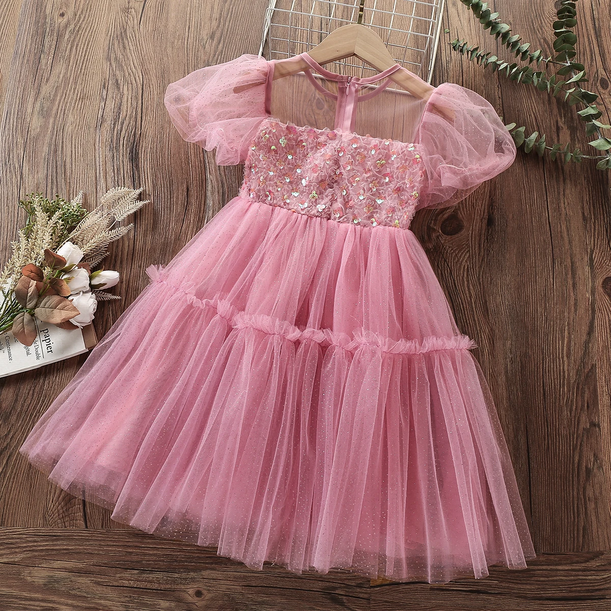 Cute Kids Pink Lace Princess Dresses for Girls Party Wedding Dress Baby Outfits Summer Children Costumes 4 5 6 7 8 9 10 12 Years