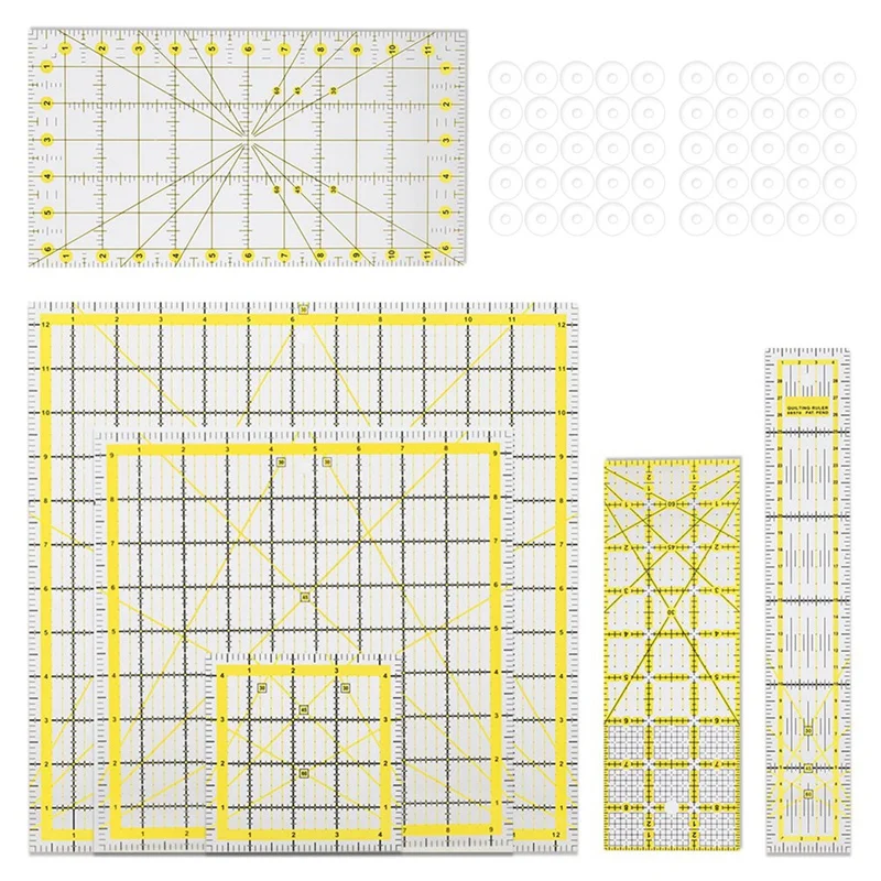 Acrylic Quilting Ruler Set With Double-Colored Grid Lines, Clear Mark Square Ruler Quilting Templates For Sewing,Drawing Durable