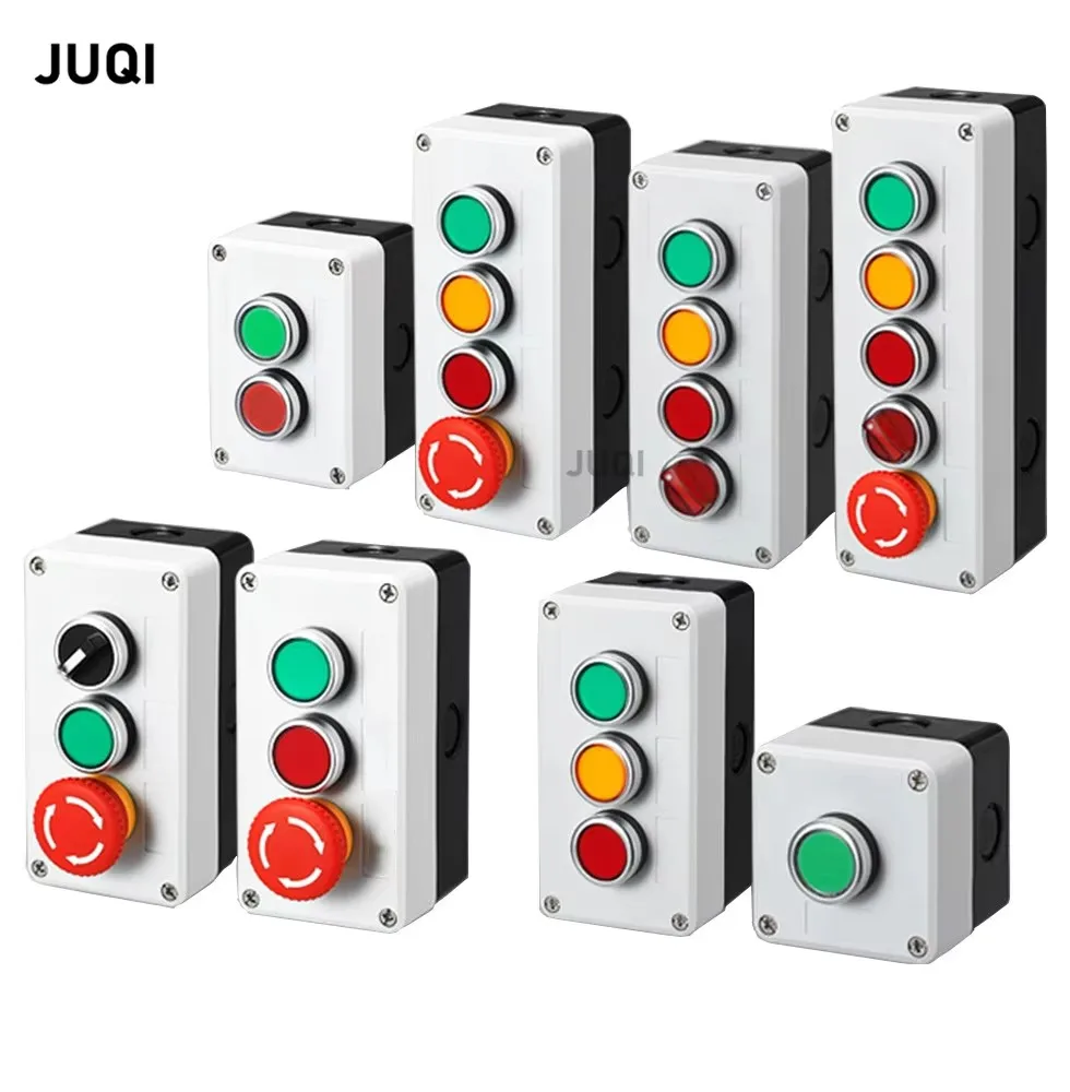 جديد LED ضوء زر التبديل صندوق التحكم/24 فولت 220 فولت صندوق زر التوقف في حالات الطوارئ إعادة ضبط ذاتي صندوق التبديل الصناعي مقاوم للماء