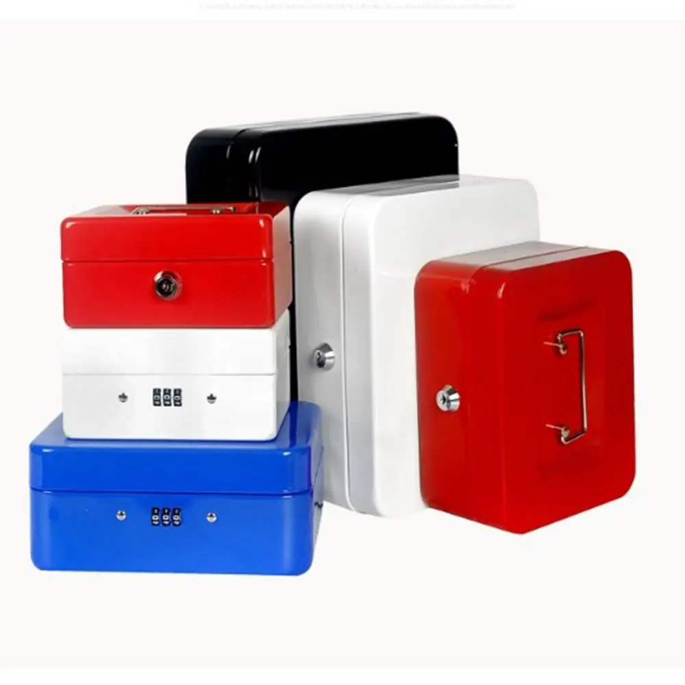 Durable Small/Large Locking Cash Box Safe Double Layer Metal Money Box with Tray Cover Key Lock/ Password Lock Storage Box Home