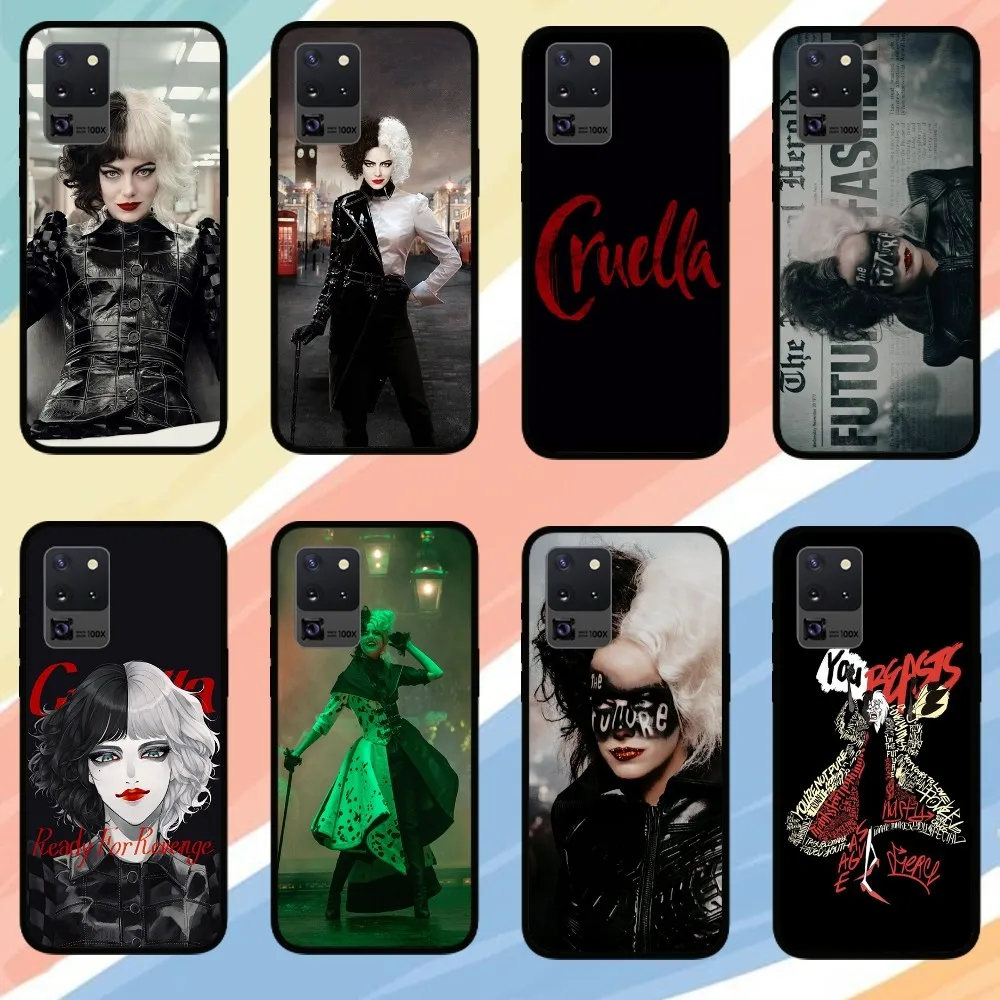 MINISO Cruella De Vil Phone Case For Samsung Galaxy S24 S23 S22 S21 S20 FE Note 20 Ultra 5G Black Phone Case