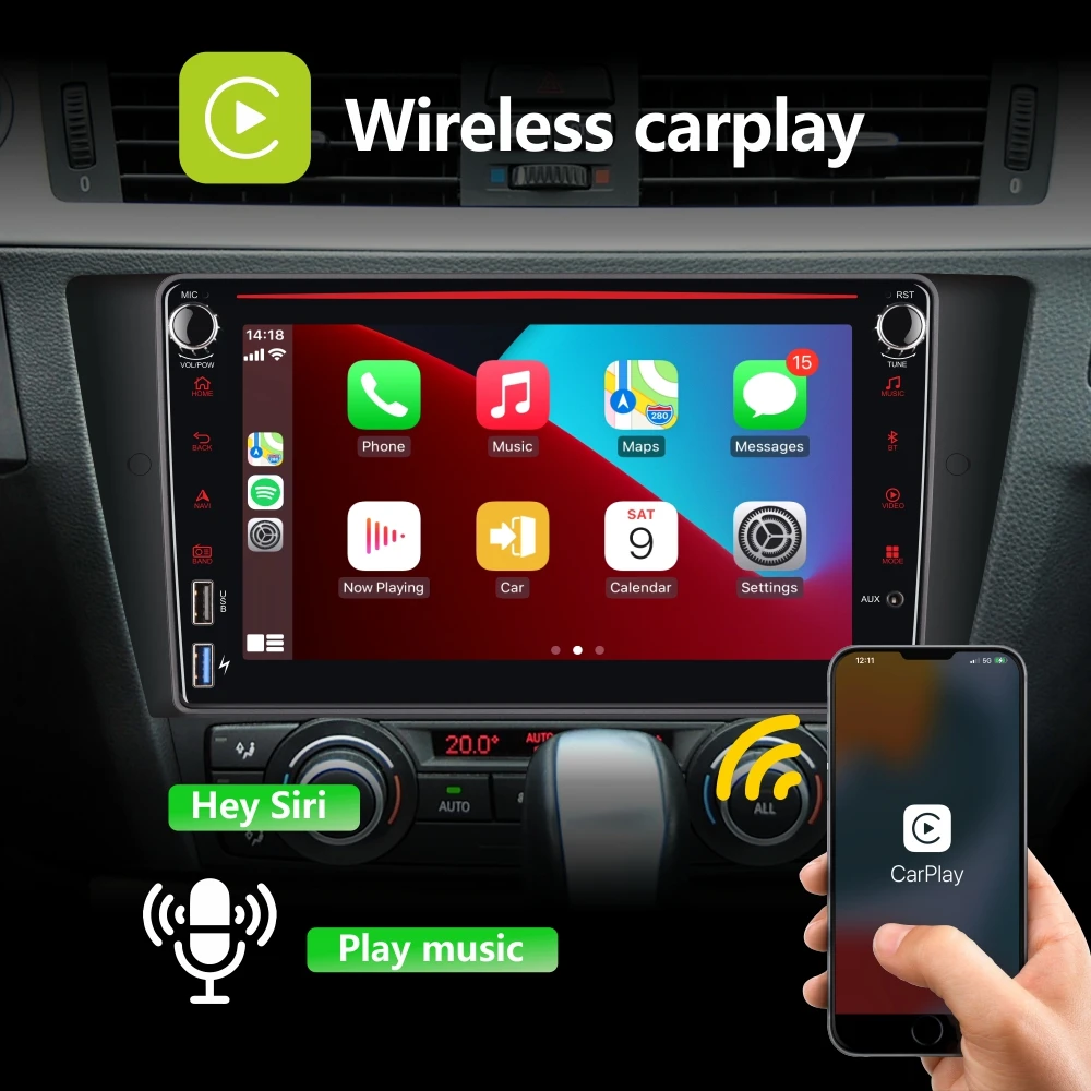 Car Radio with Wireless Carplay Android Auto for BMW 3 series E90 E91 E92 E93 2005-2011 with 8