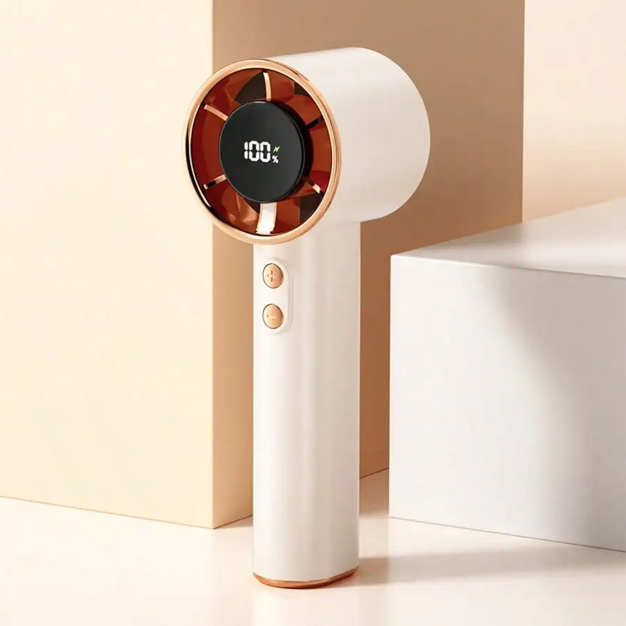 

Champagne Summer Portable Handheld Mini Fan, Adjustable Personal Air Cooler With Digital Display, USB Rechargeable Pocket Fan, Perfect For Home, Office & Outdoor Use (Charge With Included Original Cable)