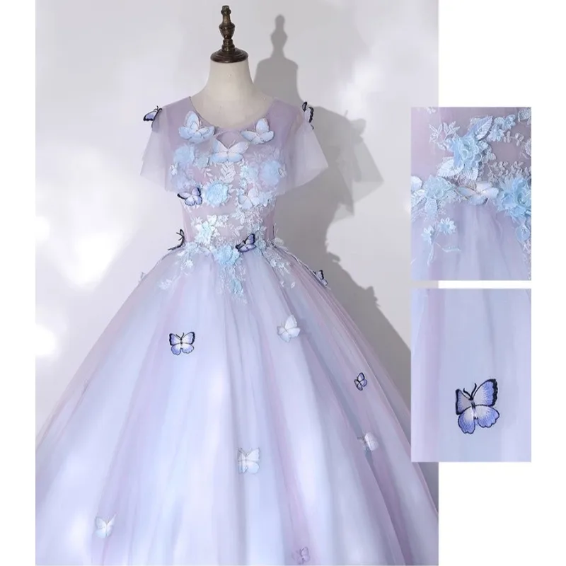 فستان شبكي مزخرف على شكل فراشة للسيدات جديد لعام 2025 فستان زفاف ملون صوتي عصري وأنيق تنورة منتفخة