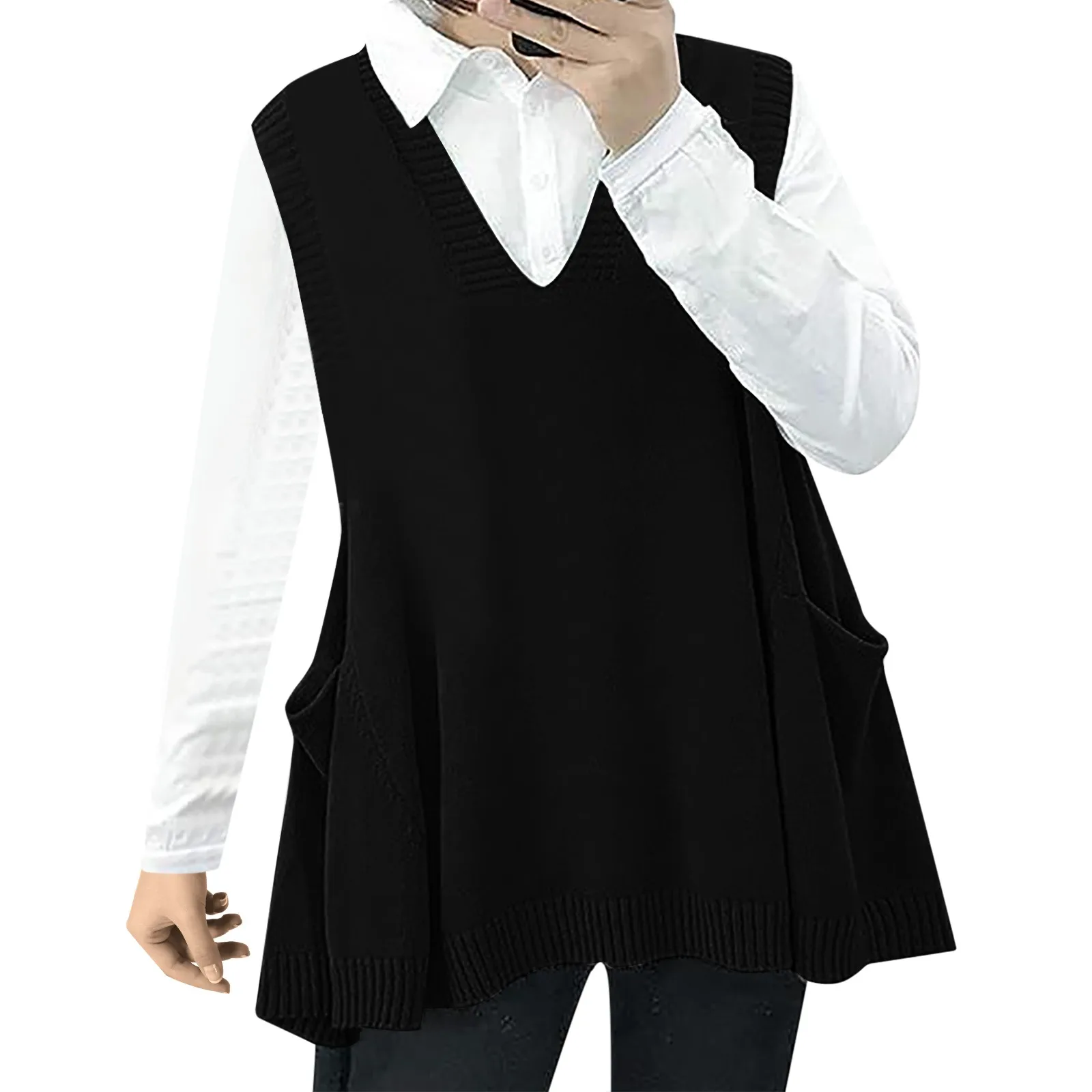 

Women's Loose Swing Chunky Cute Sweater Tank Top Oversized Knit Pullover Top Vest for Women Asymmetrical Sweater Vest