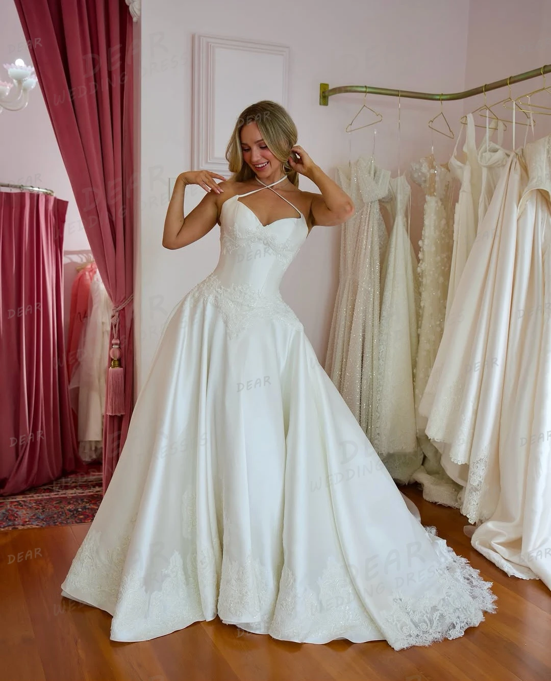 Einfache Schatz Brautkleider A-linie Satin Backless Frauen Sexy Braut Kleider Sweep Zug Applique Vestidos De Novia Angepasst