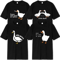 Internet Famous Big White Duck Funny Printed T-Shirt Men Women Couple Short Sleeve 100% Cotton Black Tshirt O-Neck Clothing