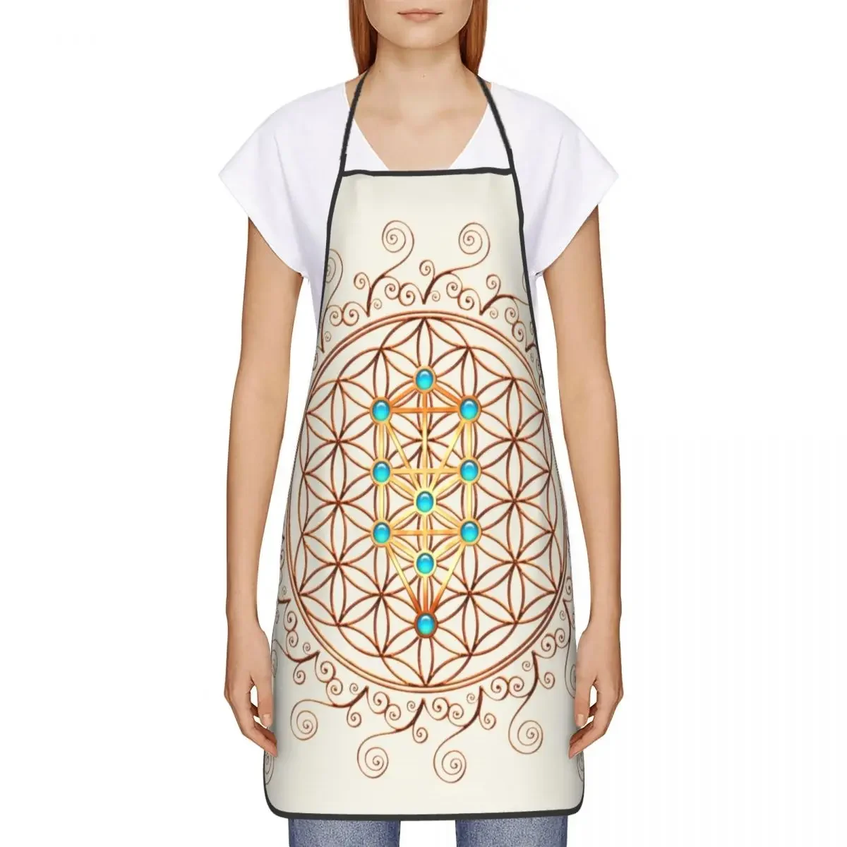 Flower Of Life Bib Aprons Men Women Unisex Kitchen Chef Sephiroth Sacred Geometry Mandala Tablier Cuisine for Cooking Baking