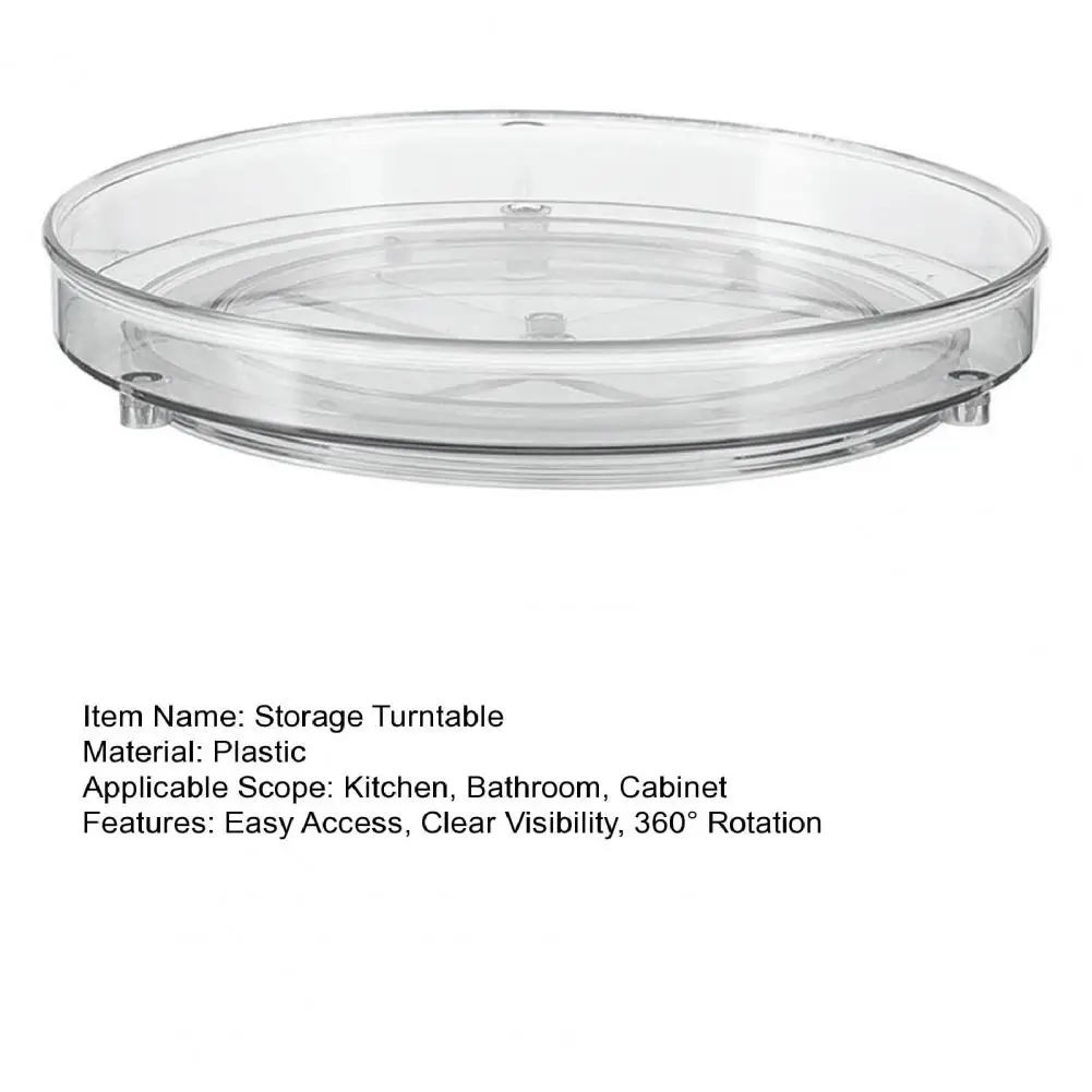 23/27cm Storage Turntable 360° Rotating Storage Tray Plastic Organizer Transparent Round Box For Kitchen Bathroom Cabinet Case