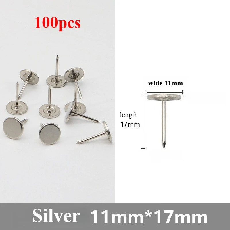 100Pcs Flat Head Thumb Tacks Metal Nails Push Pins Jewelry Wood Box Furniture Sofa Wood Door Decorative Tacks Stud Pushpin