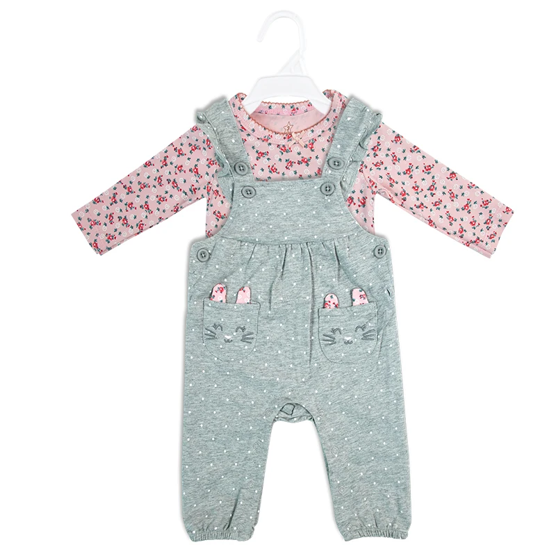 

0-2 years old girl spring and summer infant long-sleeved T-shirt cute cotton strappy pants set