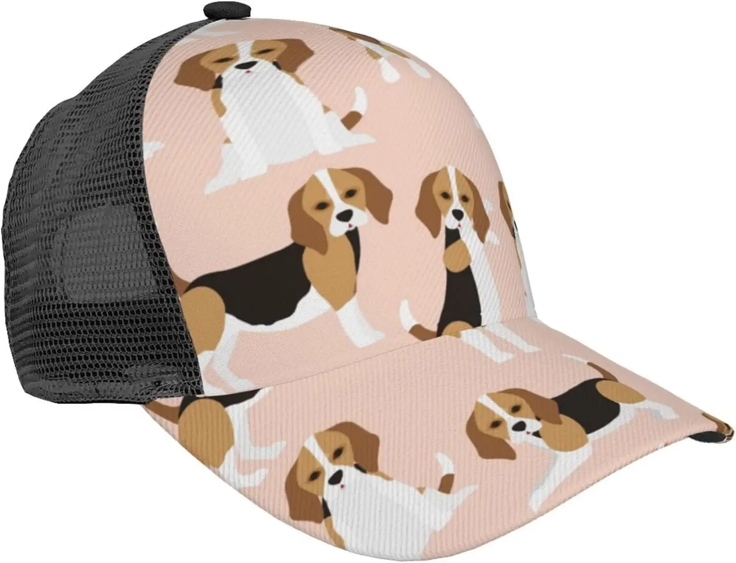 Gorra de béisbol con cola de caballo para mujeres y hombres, gorra de camionero de malla ajustable, gorra deportiva de secado rápido, perro Beagle en marrón