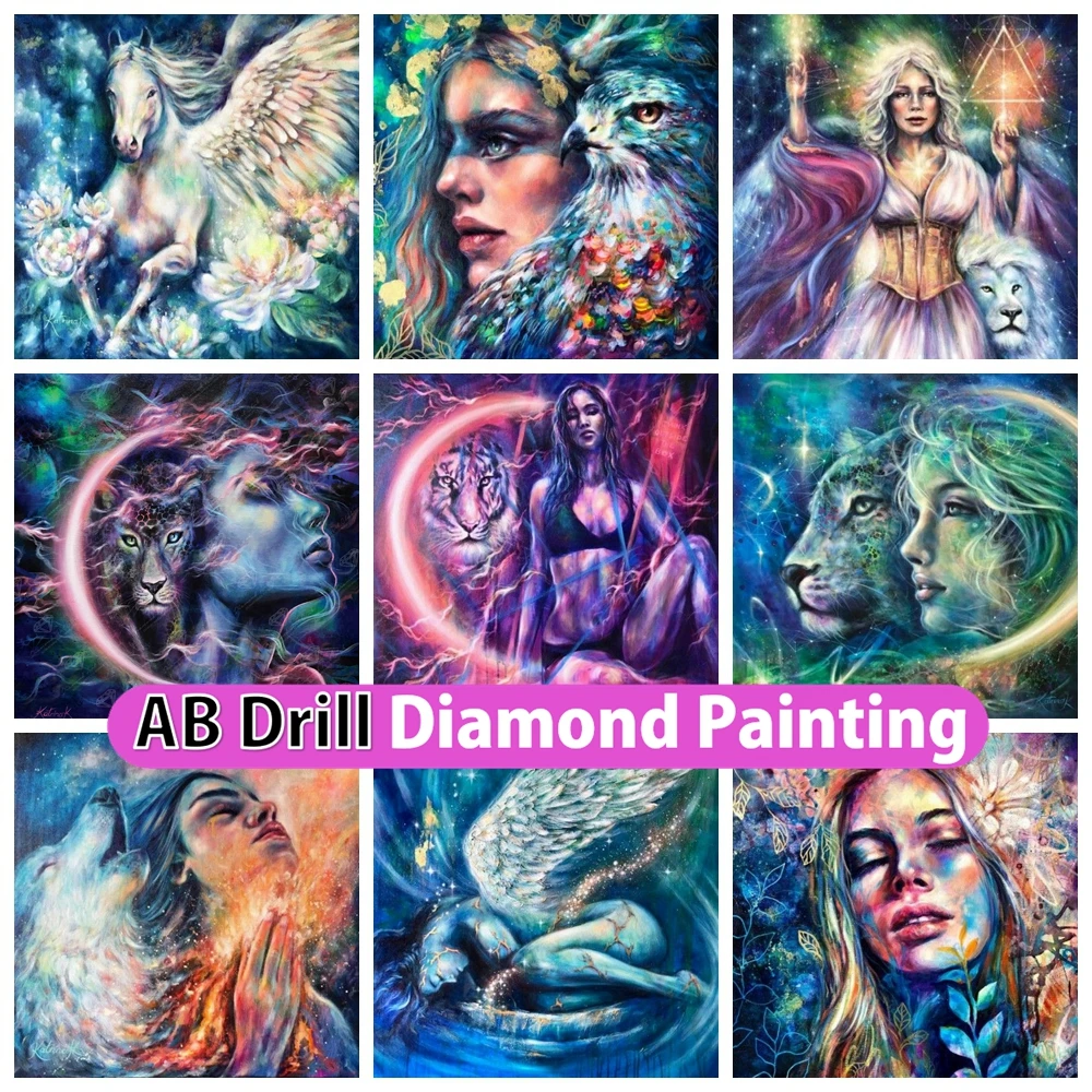 

Fantasy Women and Animals 5D AB Diamond Painting Mosaic Embroidery Cartoon Art Cross Stitch Rhinestones Home Decor New Arrival