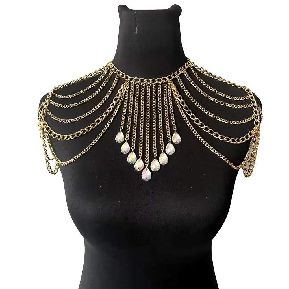 Elegant Tassel Sexy Body Chain Exaggerated Long Shoulder Chain Decorative Draped Structure Multi-layer Festival Costume