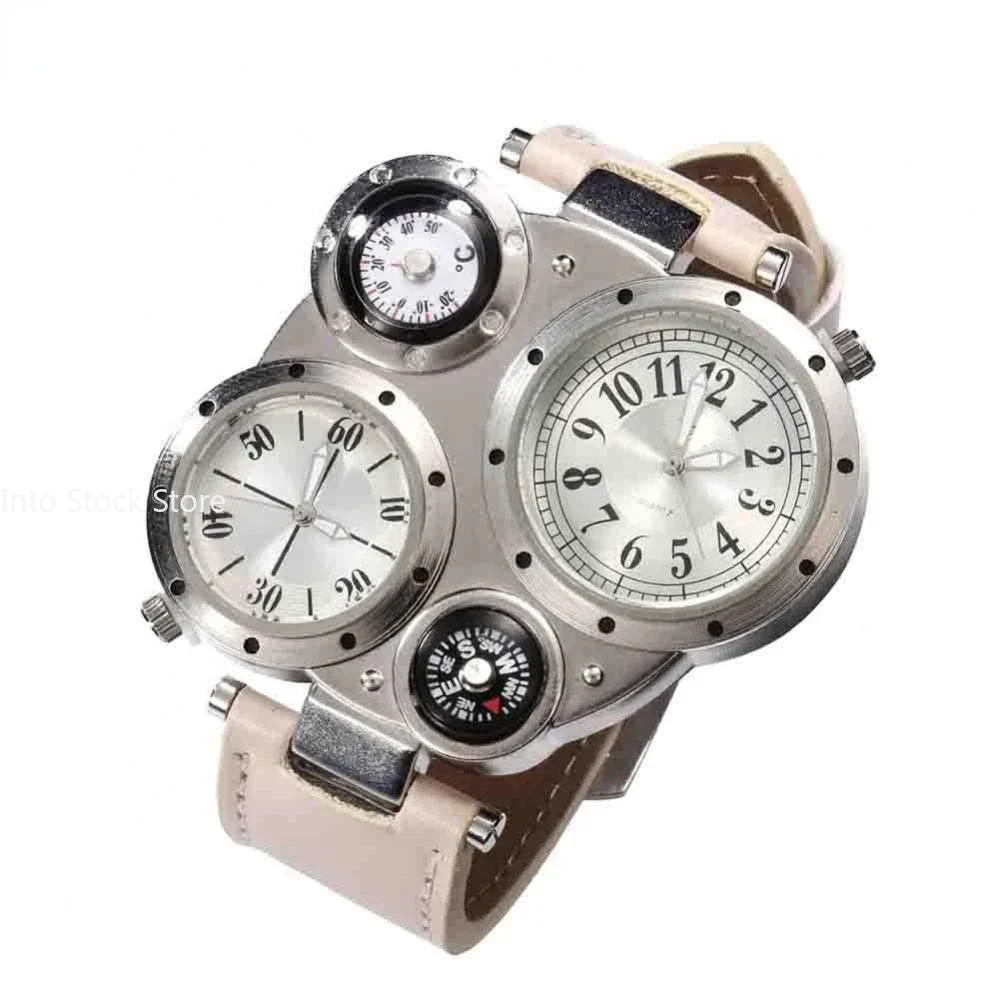 Kreative große Uhr Männer Chronograph Multi Ziffer blätter Quarzuhr Militärs port Armbanduhr männliche Leder armband Uhr mit Kompass