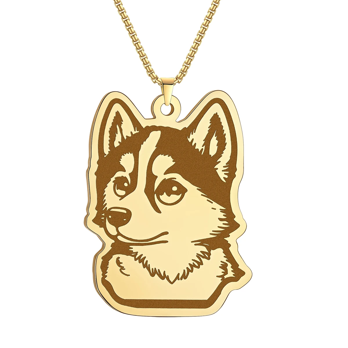 QIMING Cute Husky Animal Dog Pendant Necklace For Women Cartoon Jewelry Stainless Steel Necklaces Gift 