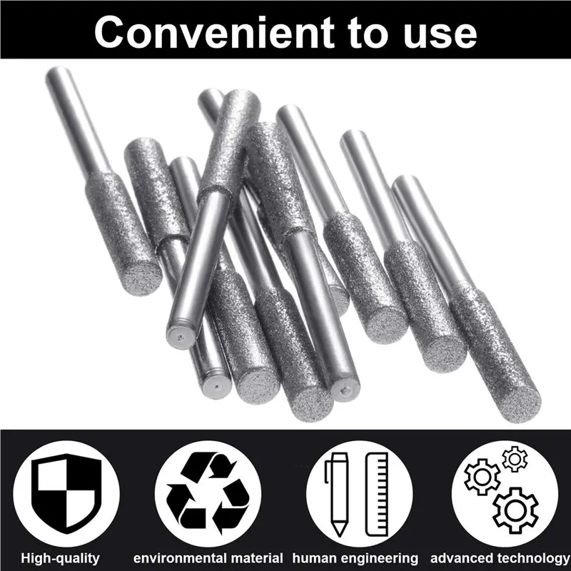 ABUI-60 Pcs Chainsaw Sharpener Stone Diamond Coated Cylindrical Burr Polishing Grinding Tool Grinding Bits, 5/32 Inch/ 4 Mm