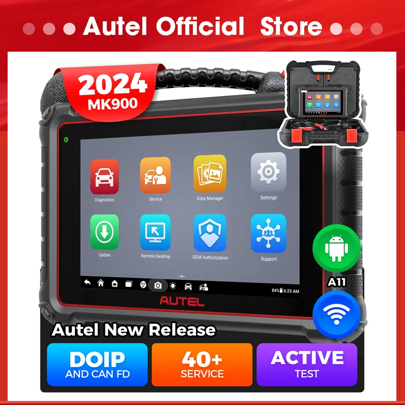 Autel MaxiCOM MK900 skaner diagnostyczny samochodu 40 usług DoIP & CAN-FD 8 Cal OBD2 urządzenia do skanowania motoryzacyjny 2024