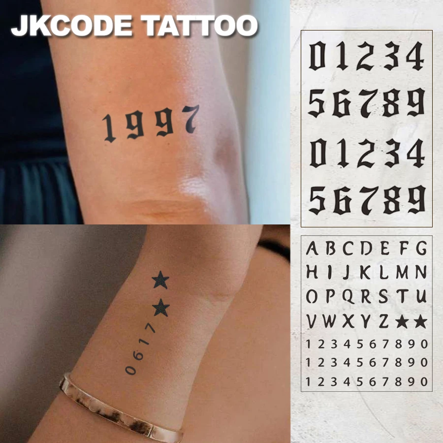 Waterproof Semi-Permanent Tattoos, Hands, Arabic Numerals, English Letters, Temporary Tattoos, Lasts 1-2 Weeks, Finger Tattoos