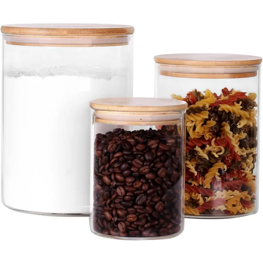 

Glass Flour and Sugar Containers Set of 3 Large Glass Flour Canister with Airtight Lids Pantry Storage Containers for Suger Ric