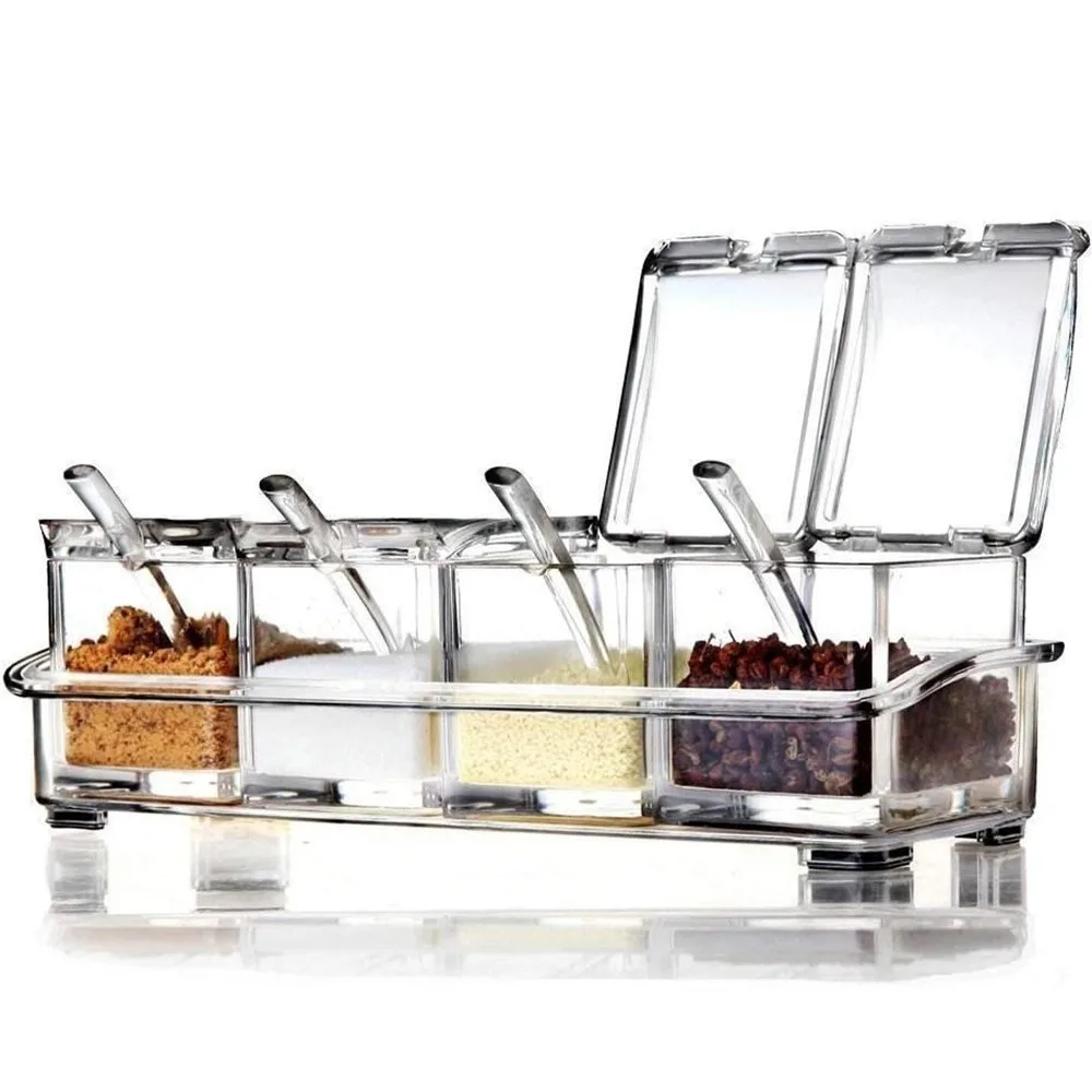 

D2 Kitchen Seasoning Box Set Clear Crystal Seasoning Storage Container Seasoning Bottle with Lid Spoon Kitchen Seasoning Tools