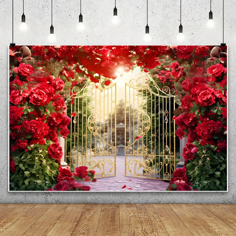 용수철 정원 사진 배경 붉은 장미 꽃 벽 배경, 웨딩 신부 샤워 파티 장식 배너 사진 부스