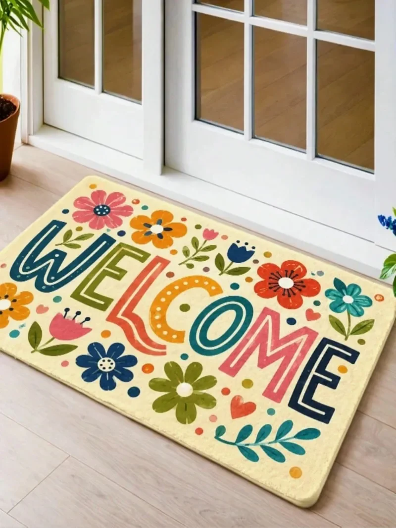 Cute Front Door Mat Floral Welcome Doormat Colorful Wildflower Print Spring Door Mat Indoor Outdoor Entryway Boho Home Decor