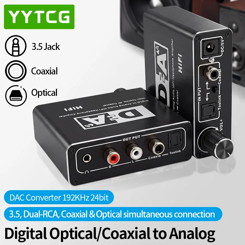 YYTCG Digital to Analog Audio Converter 192KHz 24bit HiFi DAC Decoder Coaxial Optical Fiber Input to RCA 3.5mm Output for TV