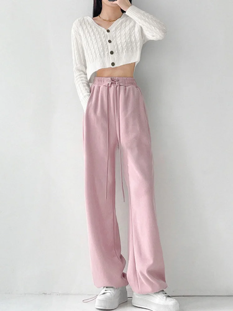 Y2k Aesthetic Cross Bandage Women Pants Casual All Match Solod High Waist Drawstring Pantalones Solid Harajuku Fashion Trousers