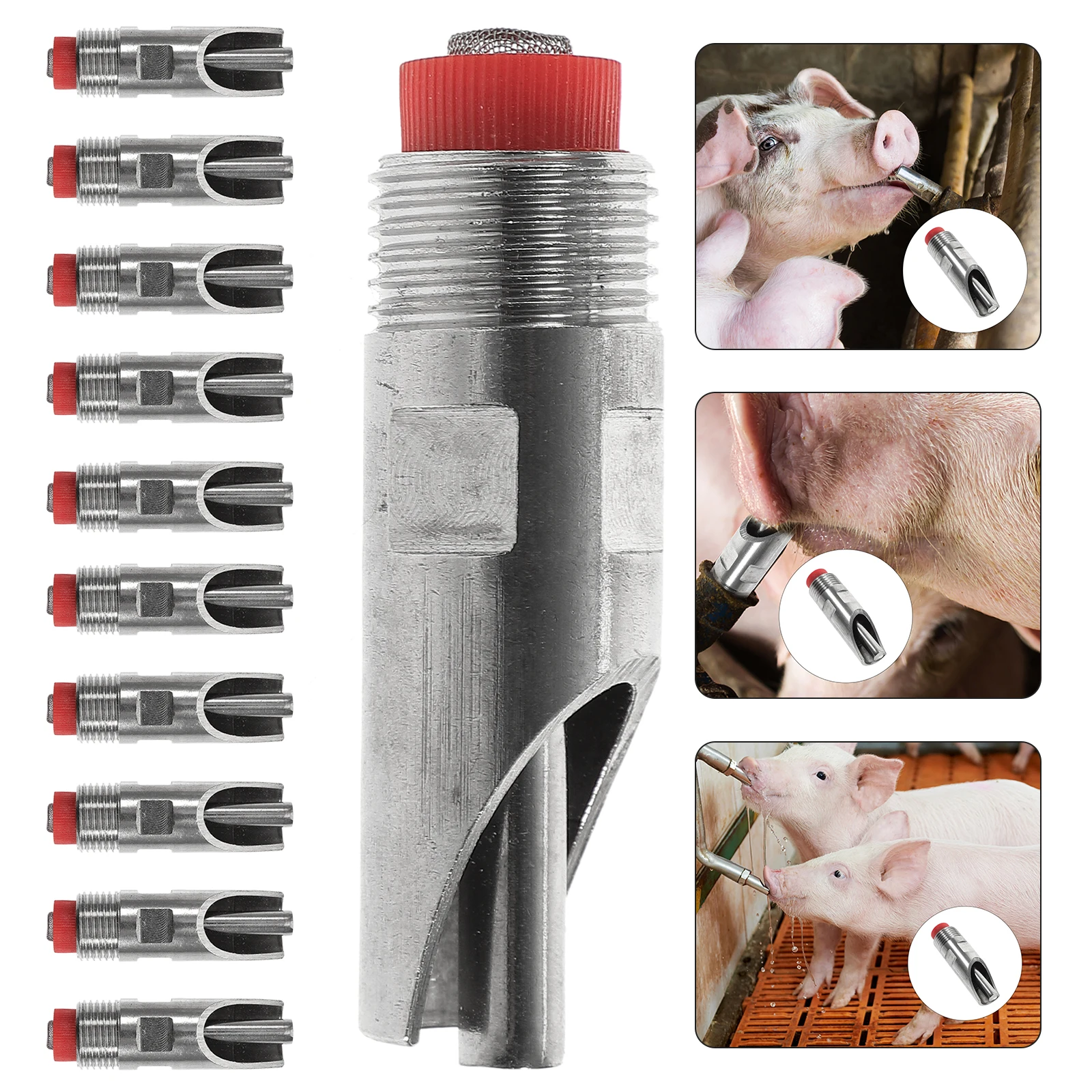 

10pcs Pig Waterer Stainless Steel Automatic Nipple Drinker Durable Farm Livestock Water Feeder Easy Maintenance