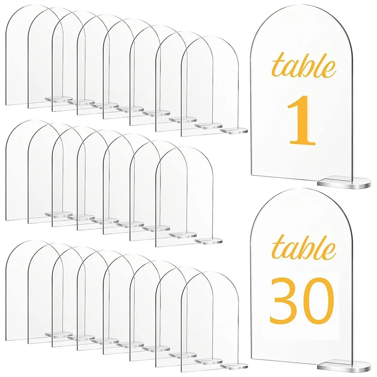 30 Sets Clear Arch Acrylic Sign with Stands Blank Arched Sheet DIY Arch Table Numbers for Wedding Reception Event Party