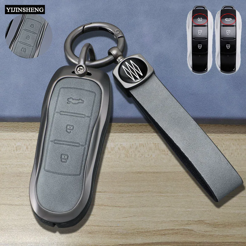 

Zinc Alloy + Leather Car Key Case Cover Holder For Dongfeng Fengguang DFSK Glory 580 Fengon Ix5 Ix7 Seres 3 5 Sf5 2022 2024