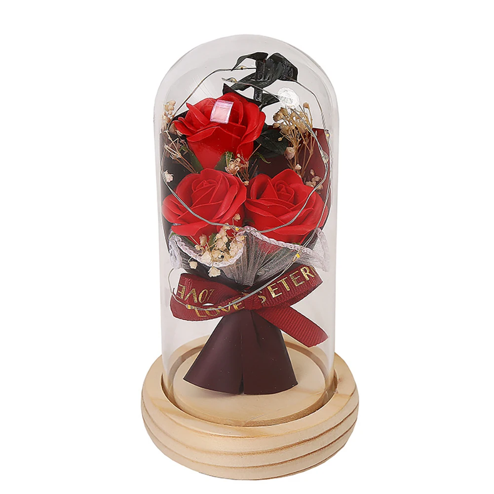 

Valentine's Day Artificial Flower Light Up Rose In Glass Cover Wedding Birthday Gifts Decorative For Wife Mom Girlfriend Grandma