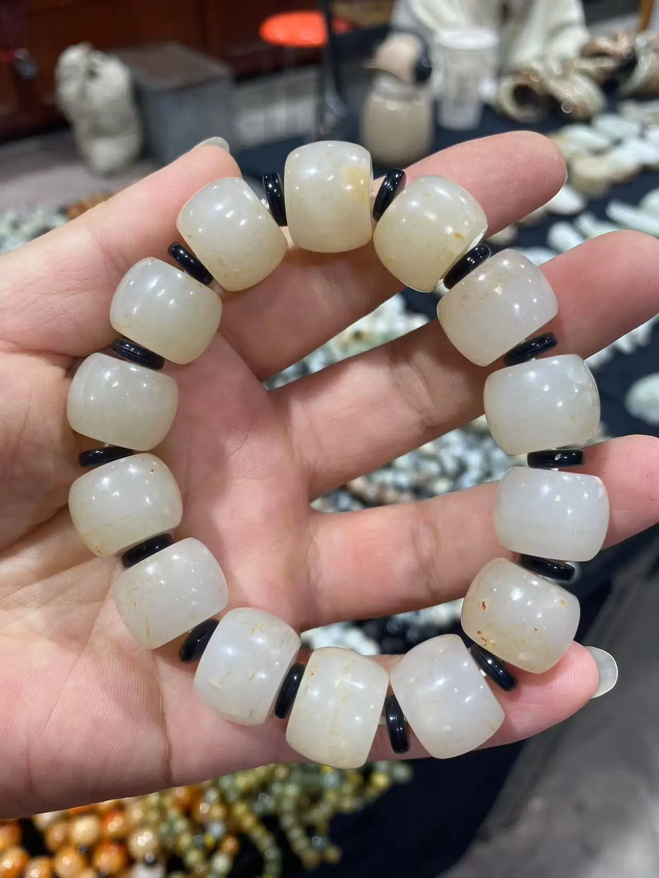 Natural high quality Hetian Jade hand string hand carving Bead Bracelet white Nephrite  jade jewelry bracelets Add certificate