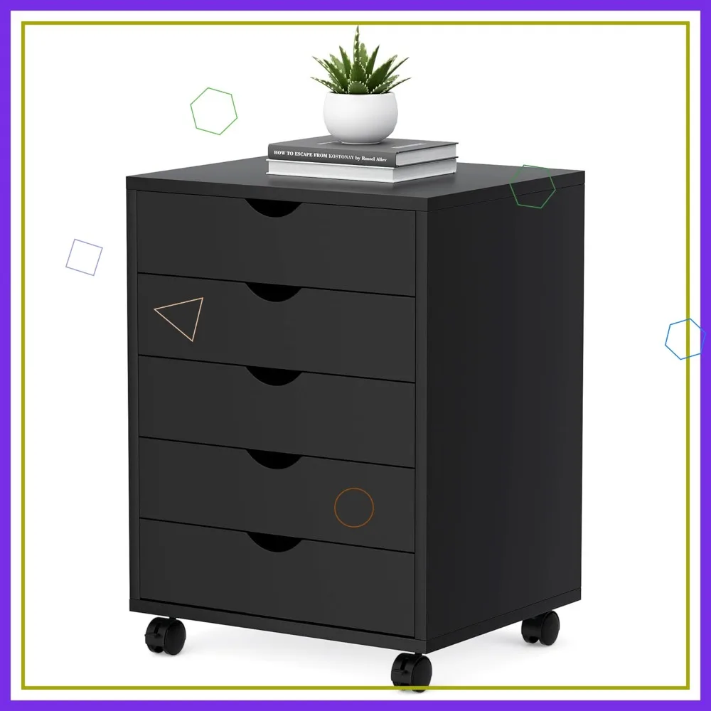 

5-Drawer Mobile File Cabinet with Wheels, Under Desk Storage Organizer for Home Office, Black