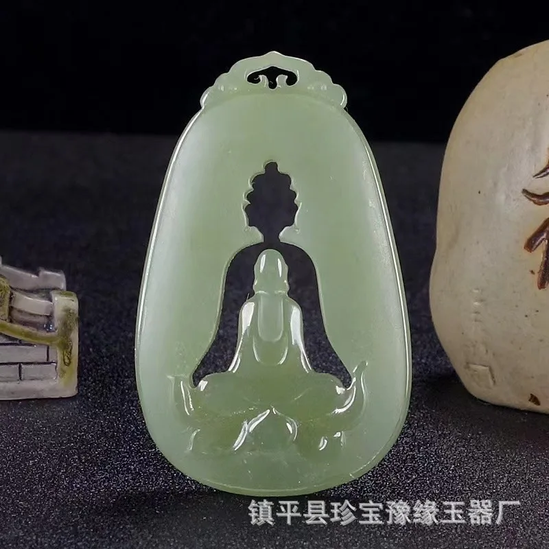 

Нефритовый кулон-подвеска Hetian Enlightenment с двусторонней полой статуэткой Будды без форм, для мужчин и женщин